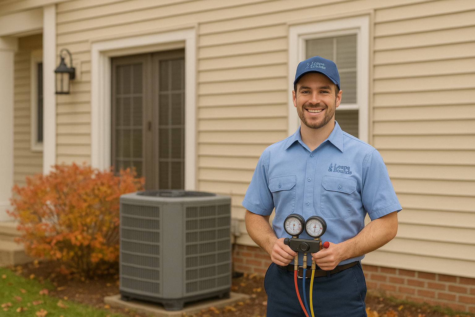 Leaps & Bounds HVAC technician testing airflow in a York, PA home’s living room
to ensure optimal heating, cooling, and indoor air quality.